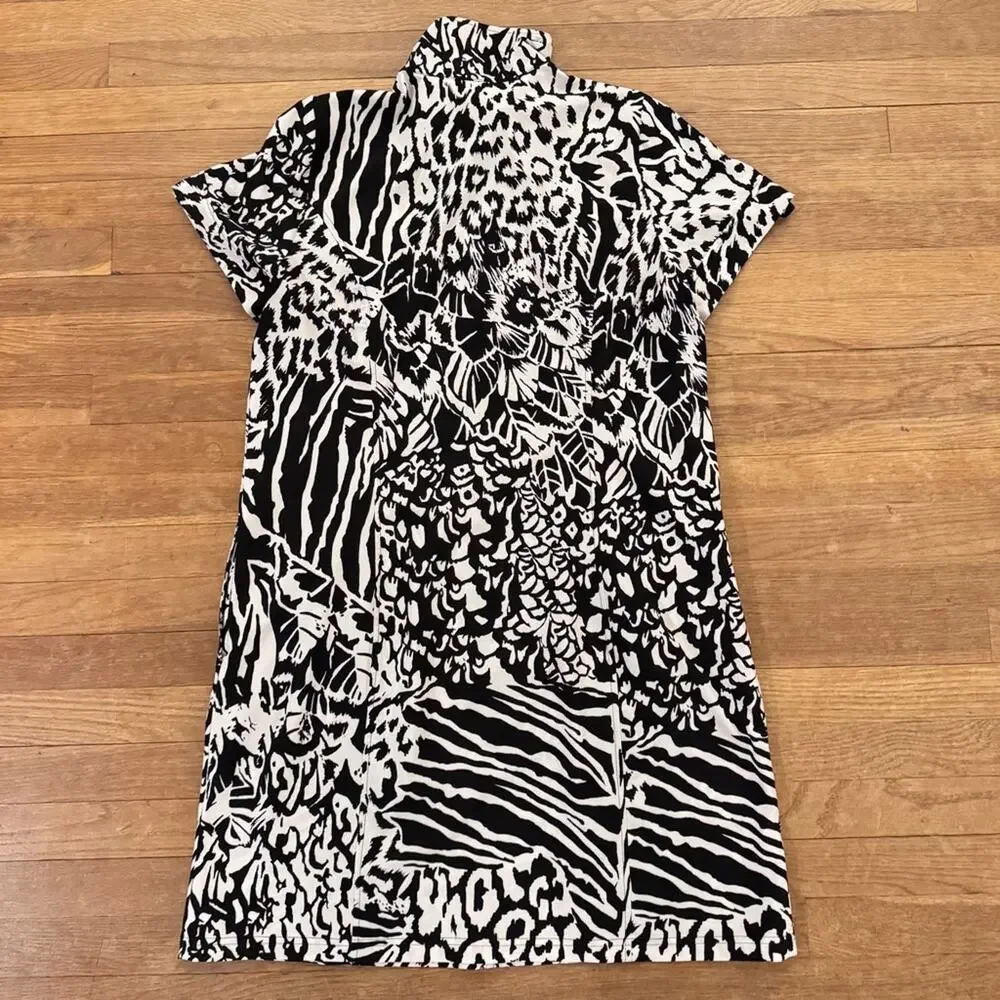 Chico's Synergy black white button front knee length jacket dress size 18 b35
